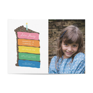 Rainbow Layer Cake and Foto Geburtstagsparty Einladung