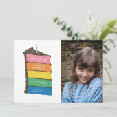 Rainbow Layer Cake and Photo Birthday Party Einladung (Stehend Vorderseite)