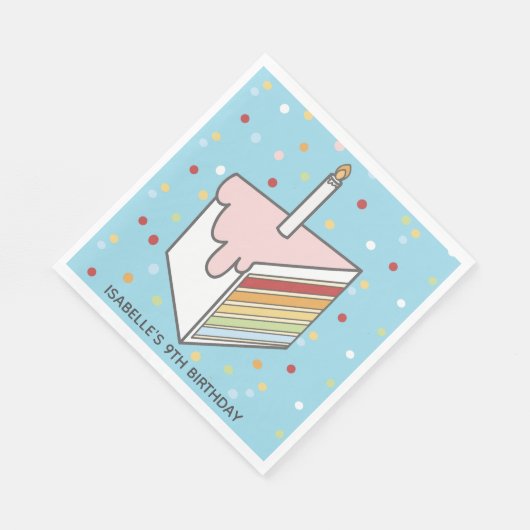 Rainbow Layered Cake Slice Dotty Birthday Serviette (Ecke)