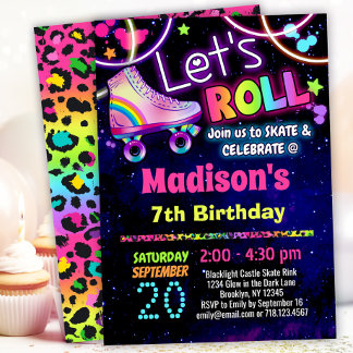 Rainbow Leopard 90er Theme Roller Skaten Einladung