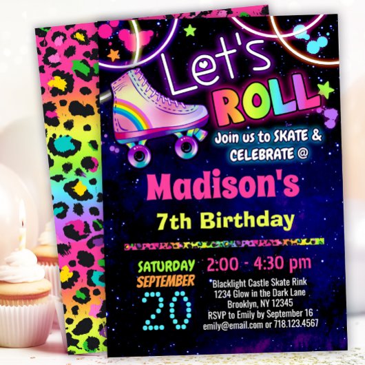 Rainbow Leopard 90er Theme Roller Skaten Einladung