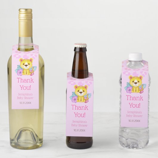 Rainbow Leopard Baby Dusche Vielen Dank Flaschenanhänger (Beispiel)