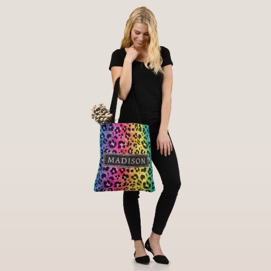Rainbow Leopard Cheetah Animal Print Muster Tasche (Am Model)