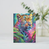 Rainbow Leopard Colorful Moderne Abstrakte Kunst Postkarte (Stehend Vorderseite)