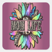 Rainbow Leopard Mama Quadratischer Aufkleber (Vorderseite)