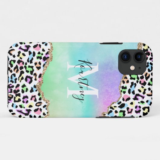 Rainbow Leopard Monogramm und Name Case-Mate iPhone Hülle (Rückseite (Horizontal))