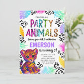 Rainbow Leopard Party Tiere Geburtstagseinladung Einladung (Stehend Vorderseite)