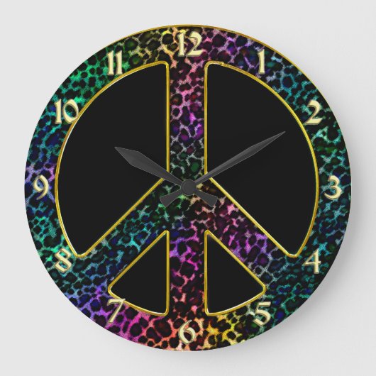 Rainbow Leopard Peace Sign Clock Große Wanduhr (Vorderseite)