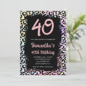 Rainbow Leopard Pink 40. Geburtstag Einladung (Stehend Vorderseite)