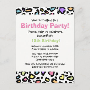Rainbow Leopard Print Birthday Party Einladung