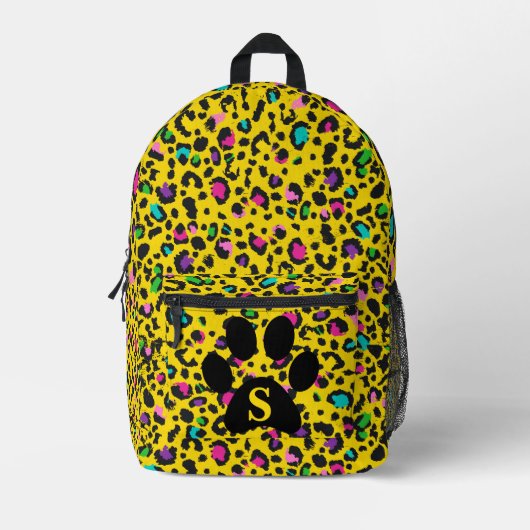 Rainbow Leopard Print Black Paw Yellow Cool Tees Bedruckter Rucksack (Vorderseite)