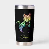Rainbow Leopard Print Cat Silhouette & Black Kitty Thermobecher (Rückseite)