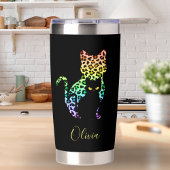 Rainbow Leopard Print Cat Silhouette & Black Kitty Thermobecher