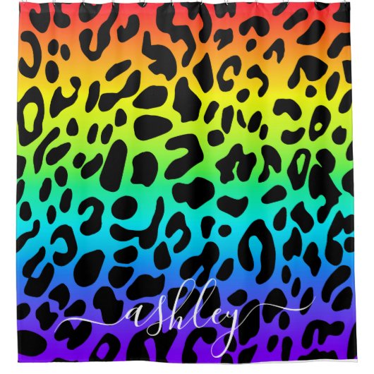 Rainbow Leopard Print Duschvorhang (Vorderseite)