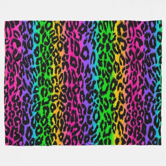 Rainbow Leopard Print Fleecedecke (Vorderseite (Horizontal))