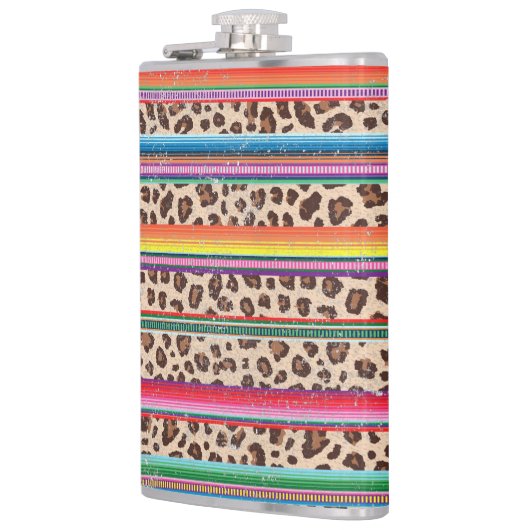 Rainbow Leopard Print Modern Girly Animal Muster Flachmann (Links)