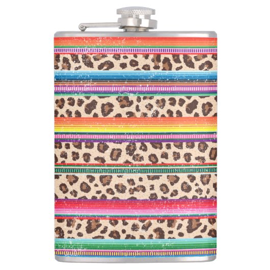 Rainbow Leopard Print Modern Girly Animal Muster Flachmann (Vorderseite)