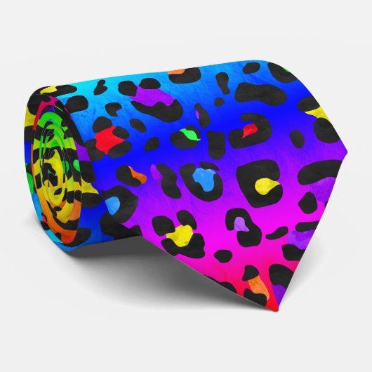 Rainbow Leopard Print Neck Tie Krawatte (Gerollt)