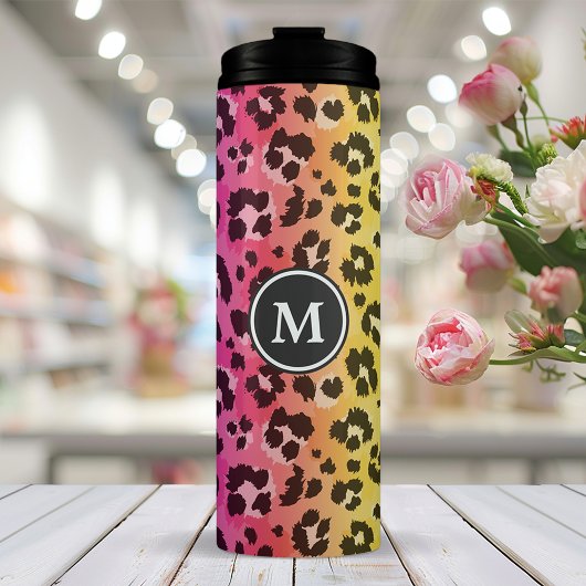 Rainbow Leopard Tierdruckmuster Mit Monogramm Thermosbecher