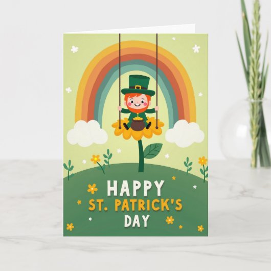 Rainbow Leprechaun Flower Card Karte (Vorderseite)