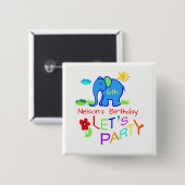 Rainbow Let's Party Elephant Name & Age Geburtstag Button (Vorne & Hinten)