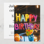 Rainbow Letter Ballons Geburtstagsparty Einladung (Vorne/Hinten)