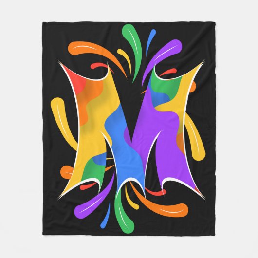 Rainbow Letter M Monogram Abstract Fleecedecke (Vorderseite)