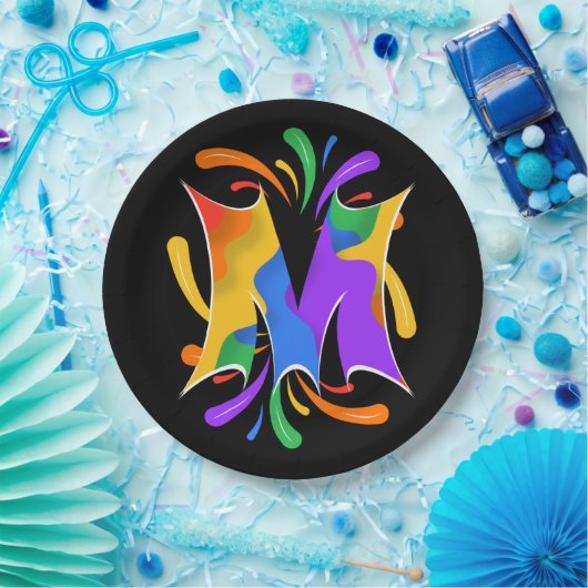 Rainbow Letter M Monogram Abstract Pappteller (Party)
