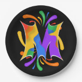 Rainbow Letter M Monogram Abstract Pappteller (Vorderseite)
