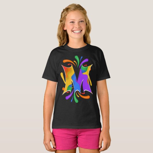 Rainbow Letter M Monogram Abstract T-Shirt (Vorne ganz)
