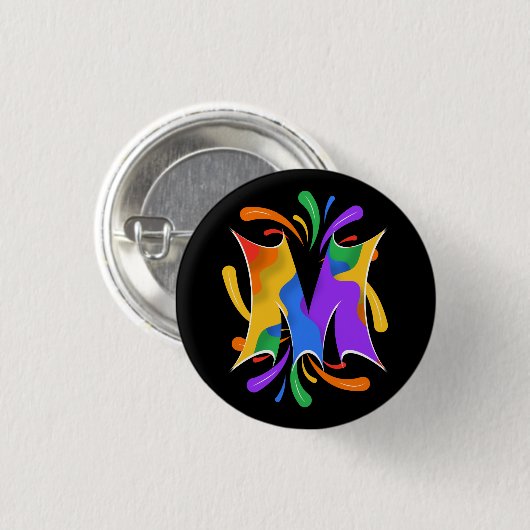 Rainbow Letter M Monogram Abstrakt Button (Vorne & Hinten)
