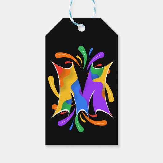 Rainbow Letter M Monogram Abstrakt Geschenkanhänger (Vorderseite)