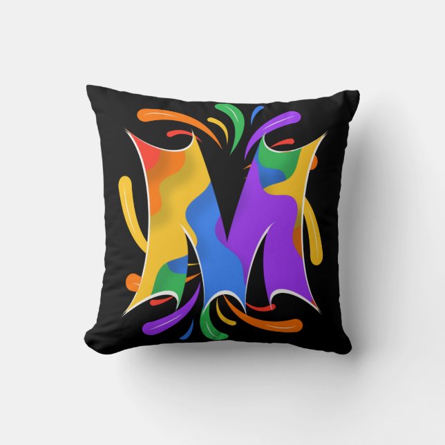 Rainbow Letter M Monogram Abstrakt Kissen (Vorderseite)