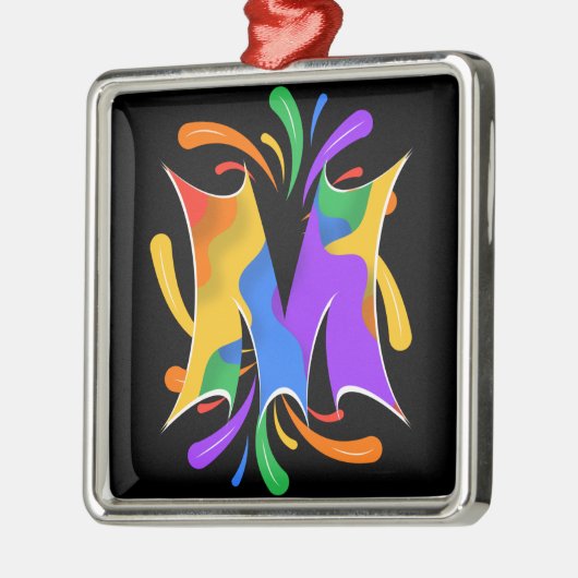 Rainbow Letter M Monogram Abstrakt Ornament Aus Metall (Links)