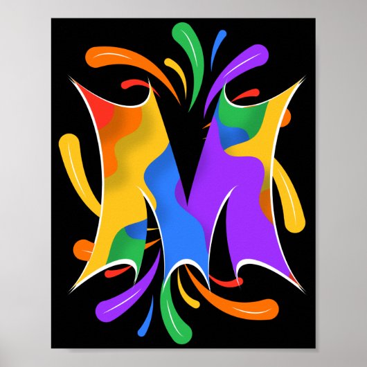 Rainbow Letter M Monogram Abstrakt Poster (Vorne)