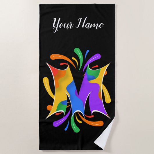 Rainbow Letter M Monogram Abstrakt Strandtuch (Vorderseite)
