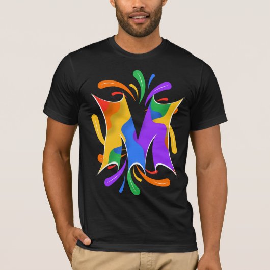 Rainbow Letter M Monogram Abstrakt T-Shirt (Vorderseite)