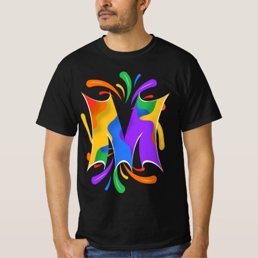Rainbow Letter M Monogram Abstrakt T-Shirt (Vorderseite)