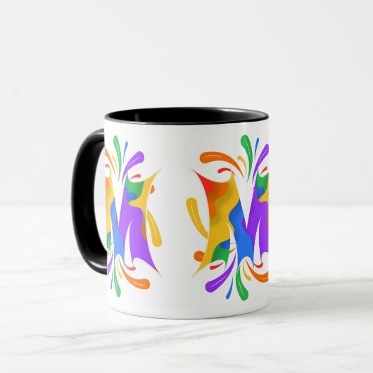 Rainbow Letter M Monogram Abstrakt Tasse (Vorderseite Links)