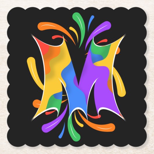 Rainbow Letter M Monogram Abstrakt Untersetzer (Vorderseite)