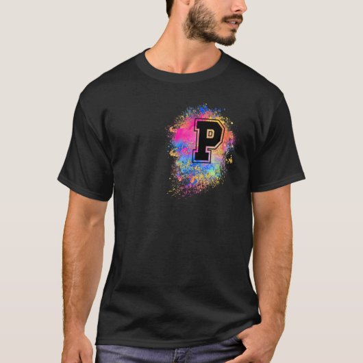 Rainbow Letter P Erstmaliges Mit Monogramm rosa T-Shirt (Vorderseite)