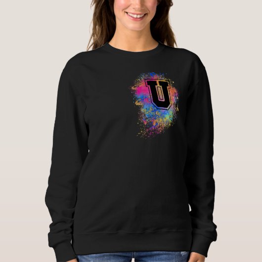 Rainbow Letter U Initial Mit Monogramm Farbige Ros Sweatshirt (Vorderseite)