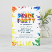 Rainbow Letters and Backround Pride Birthday Party Einladung (Stehend Vorderseite)
