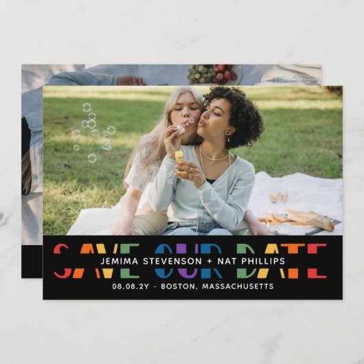 Rainbow Letters Black LGBTQ+ Typografy Foto Gerett Save The Date (Vorne/Hinten)