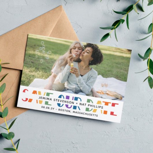 Rainbow Letters White LGBTQ+ Typografy Foto Save The Date