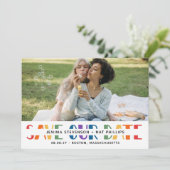Rainbow Letters White LGBTQ+ Typografy Foto Save The Date (Stehend Vorderseite)