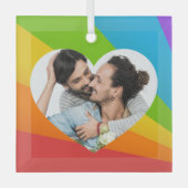 Rainbow LGBT Couple Foto Romantische Herzweihen Ornament Aus Glas (Vorderseite)