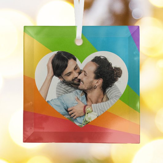 Rainbow LGBT Couple Foto Romantische Herzweihen Ornament Aus Glas