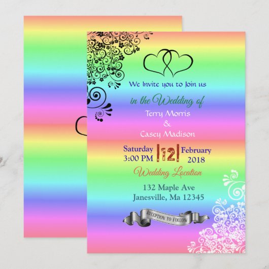 Rainbow LGBT Wedding Einladungen (Vorne/Hinten)