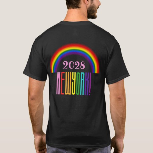 Rainbow LGBTQ Add Year oder Text New York Prix T-Shirt (Rückseite)
